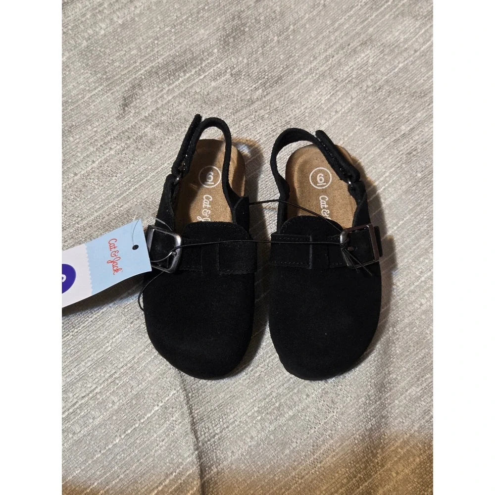 Cat & Jack Toddler Berlin Buckle Clog Black Faux Suede Slingback Sandals Size 6